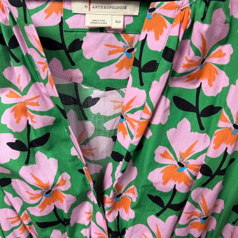 By Anthropologie The Somerset Mini Dress Green Pink Orange Floral Size XL Petite - Picture 5 of 8